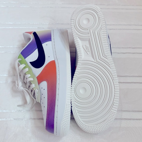 NIKE AIR FORCE 1 LOW TOP WHITE MULTI-COLOR GRADIENT LEATHER SNEAKERS - Picture 4 of 6